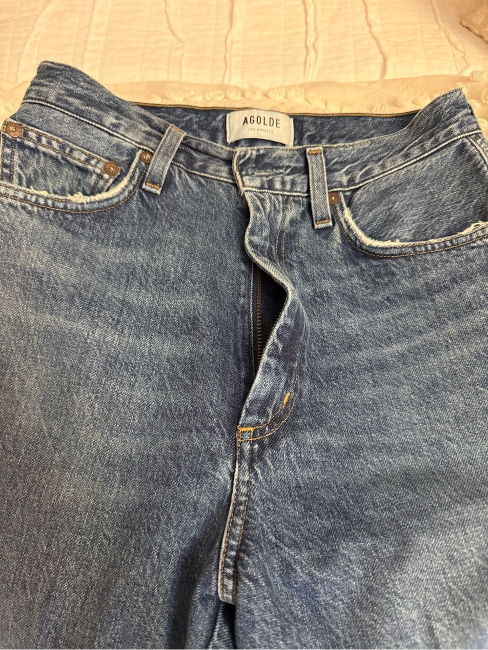 Agolde Women's Straight Jeans in Faded Blue Denim